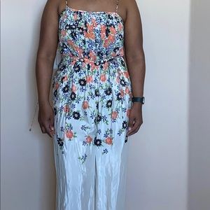 Anthropologie floral print cream color jumpsuit